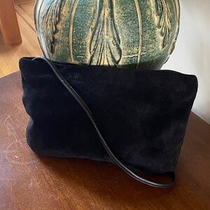 Black Suede Crossbody Clutch Bag | Faux Leather Strap | Minimalist Evening Purse